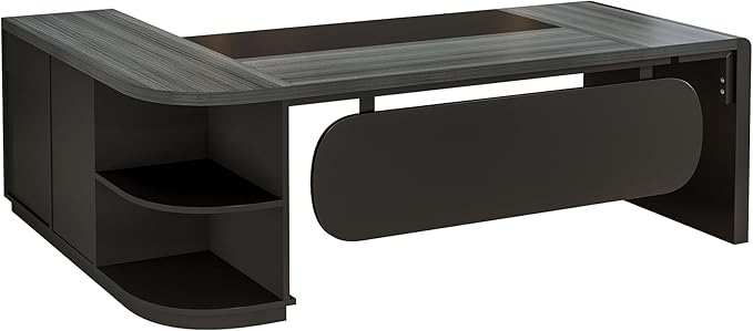 Tribesigns 81-Inch L-Shaped Executive Desk Large Modern Office Desk with Drawers and File Cabinet for Home or Business Workspace Grey &amp Black Computer Desk with Storage Shelves
