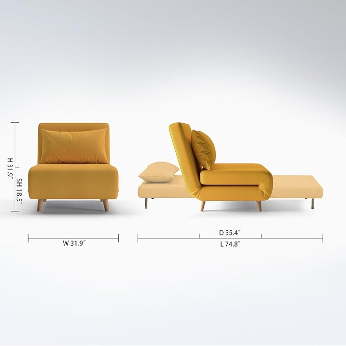 Convertible Sleeper Chair 3 in 1 Folding Single Chair Sleep Turns into Bed Sofa Bed for Adults Foldable Twin Chaise Lounge for Living Room Bedroom Sturdy Wood Frame and Easy Assembly