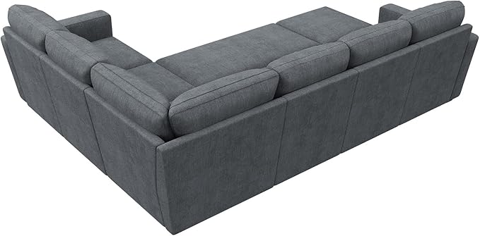 HONBAY Modular Sectional Couch with Pull Out Bed Chenille Sleeper Sofa with Storage Seats Ottoman U Shaped Sectional Couches for Living Room Bluish Grey