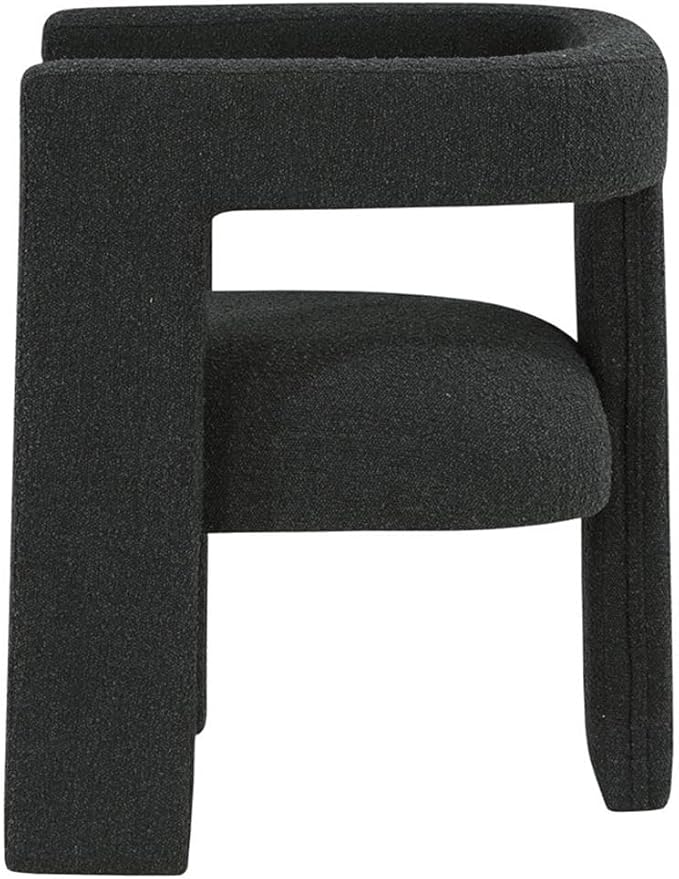 Pemberly Row Modern Fabric Upholstered Accent Side Chair Black Bouclé Upholstery 29.5 H x 26 W x 24.5 D Curved Arms Plastic Glide Levelers Elegant Contemporary Design for Living Room or