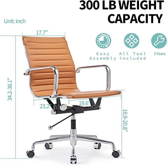 Mid Back Office Chair with Arms and Lumbar Support Ergonomic Swivel Desk Chair for Receptionist Executive Home Office Use – Terracotta