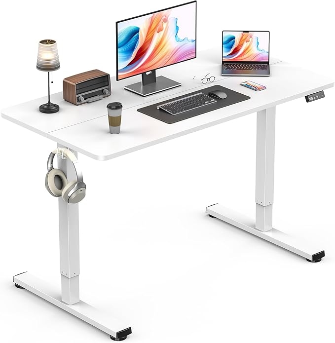 Standing Desk Height Adjustable Electric Stand up Desk 40 x 24 Inches Sit Stand Home Office Desk with Splice Board White Frame/White Top