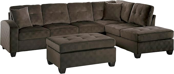 Homelegance Emilio 3-Piece Reversible Sectional with Ottoman - Chocolate