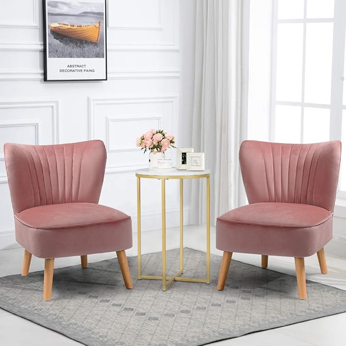 Giantex Set of 2 Velvet Accent Chair Upholstered Modern Sofa Chair w/Wood Legs Thickly Padded Small Armless Wingback Club Chairs for Living Room Bedroom Furniture