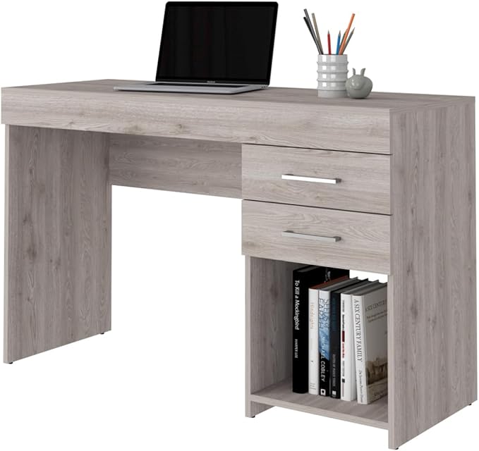 Computer Desk Limestone Light Gray Two Drawer - Home Office Writing Desk with Storage