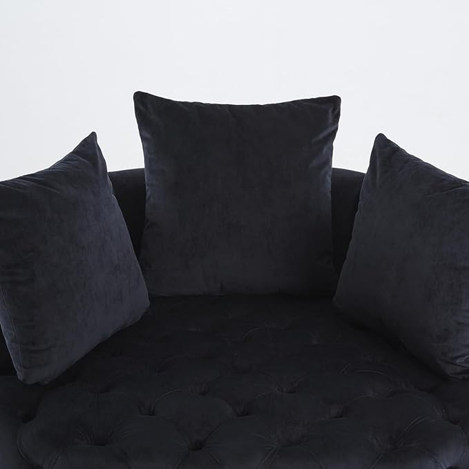 Setawix 40.6 W Round Barrel ChairModern Velvet Upholstered Accent Arm Chairs for Living RoomButton Tufted Club Chair OversizedLuxury Single Lounge Sofa Chair for BedroomOfficeHotel (Black)