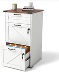 VINGLI 3 Drawer File Cabinet with Lock Home Office Filing Organizer for Letter Size File Folder Storage Modern Farmhouse Style Wood Vertical Filing Cabinet Archivador (Rustic White &amp Brown)