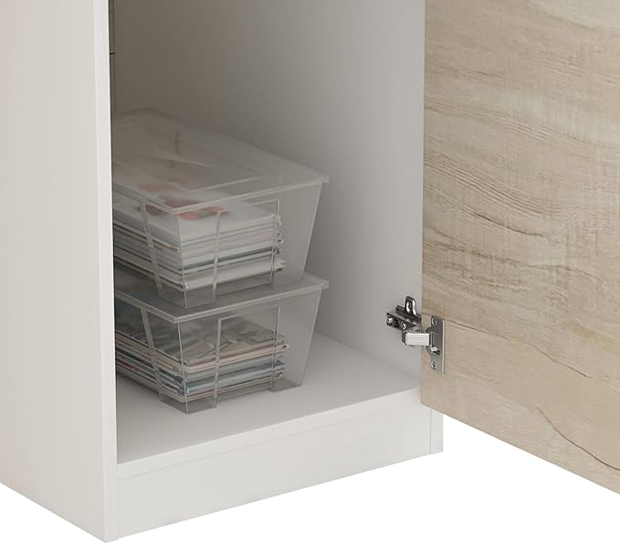 Homsee Modern Reception Desk Counter with Hutch Lockable Drawer &amp 1 Door Cabinet Office Wooden Computer Desk Reception Table White and Brown (55.1”L x 23.6”W x 43.3”H)