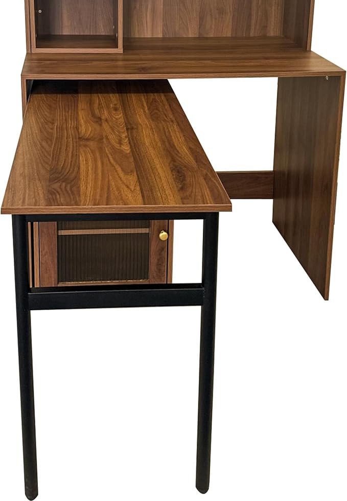 LUMISOL L Shaped Computer Desk with 90 Degree Rotating Desktop Home Office Desk with Hutch &amp Bookshelf Multi-Functional Woking Table with Storage Drawers for Study Room Office Living Room Walnu
