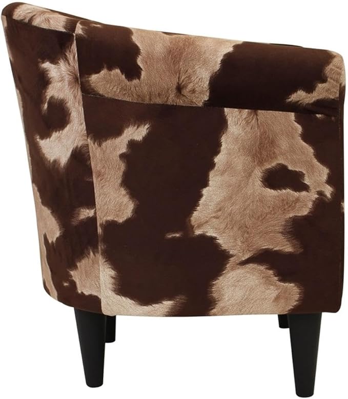 Pemberly Row Traditional Fabric Club Chair 32 H x 30.5 W x 27.5 D EPS Material Brown Multi Finish Padded Seat Rounded Arms Tapered Legs Safari Animal Print Accent Chair for Living Room or