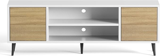 JUMMICO TV Stand for 65 Inch TV Mid Century Modern TV Stand Entertainment Center with Storage Cabinet and Open Shelves TV Console Table Media Cabinet for Living Room and Bedroom (White)