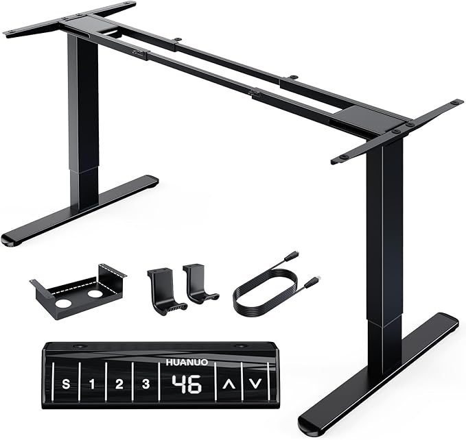 HUANUO Electric Standing Desks Frame with 265 lbs Dual MotorThick T-Shaped Desk Legs Made of Automotive Grade Steelfor Max 90″x31.5″ Desktop Height Adjustable Desk Frame for Home Office Frame Only