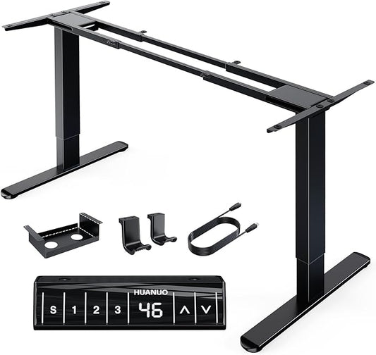 HUANUO Electric Standing Desks Frame with 265 lbs Dual MotorThick T-Shaped Desk Legs Made of Automotive Grade Steelfor Max 90″x31.5″ Desktop Height Adjustable Desk Frame for Home Office Frame Only