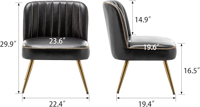 Aklaus Accent Chairs Set of 2 for Living Room Bedroom.Upholstered Reading Chair Faux Leather Modern Corner Chair Armless Chair with Larger Seat Comfy Side Chairs for Office Waiting Room Black