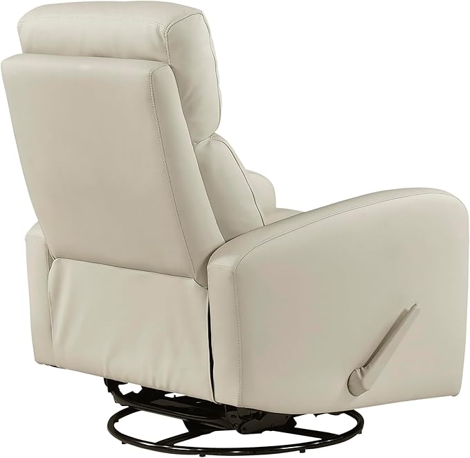 Lexicon Swivel Glider Reclining Chair Top Grain Leather Match Manual Pull Handle Recliner Comfy Nursery Glider Recliner Swivel Reclining Chair for Living Room/Office/Bedroom/Apartment Beige