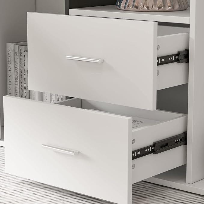 Home Office Computer Desk Corner 55-inch Writing Table White Modern Contemporary Traditional L-Shape MDF Matte Cabinet Drawers Shelves