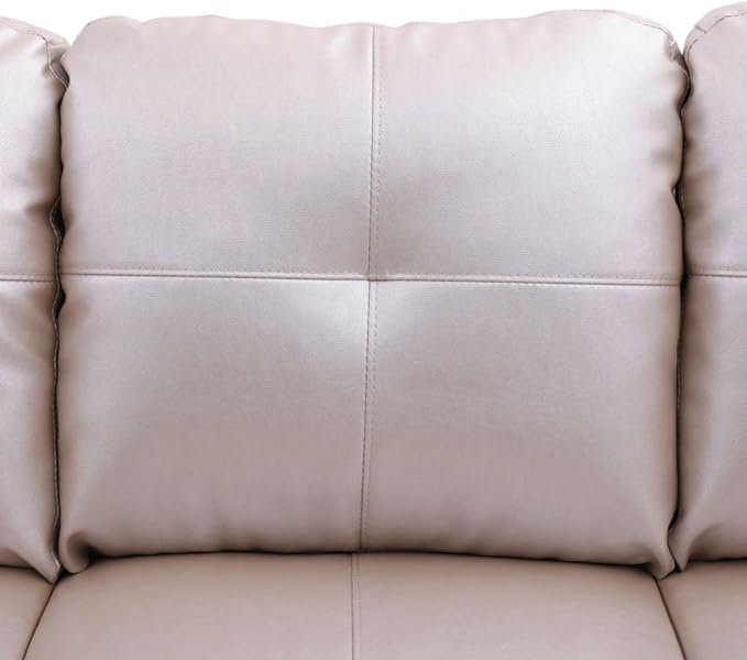 Latte L-Shaped 3-Piece Faux Leather Sofa with Storage Ottoman Set Sectional Couch Sofa Set for Living Room Office Small Space