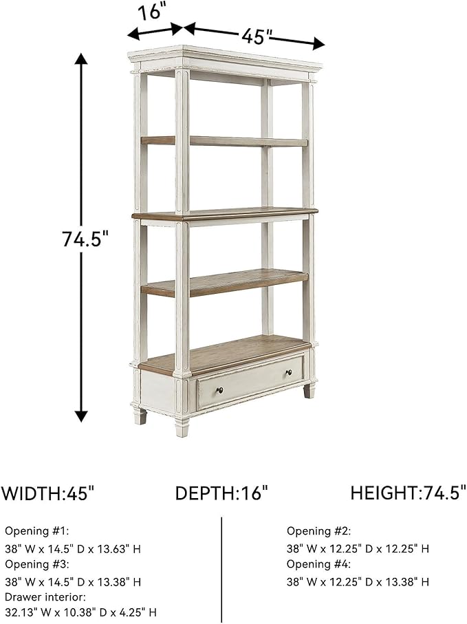 Signature Design by Ashley Realyn French Country 75 Bookcase with Drawer Chipped White