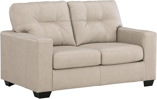 Signature Design by Ashley Santorine Classic Leather Match Loveseat with Tufted Cushion and Removable Cushion Light Gray