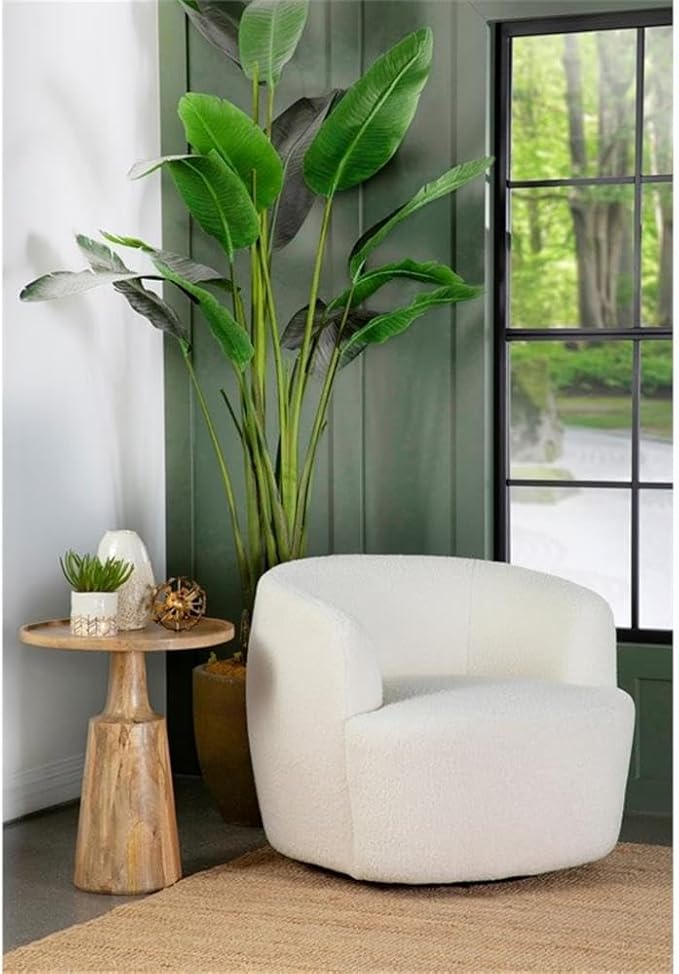 Coaster Home Furnishings - Hudson - Wood - Upholstered Swivel Accent Chair with Barrel-Like Design and Hidden Swivel Mechanism - Living Room - Ivory - 905726