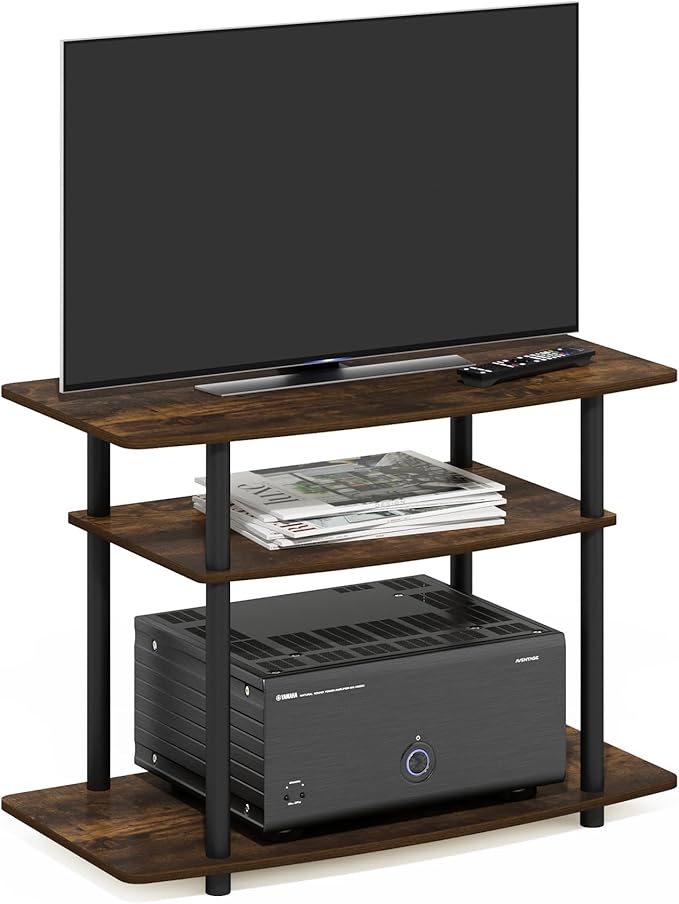 Furinno Turn-N-Tube TV Stand 3-Tier No Tools Entertainment Center TV Console for TV up to 32 Inch for Living Room Bedroom Amber Pine