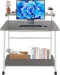 Home Office Desk3 Tier Rolling Computer Desk36inch Modern Home Desk Computer Desk Writing Table with Under Desk Storage Shelves for Home Office Study Bedroom (White+Grey)
