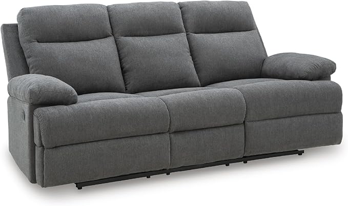 Signature Design by Ashley Yarrow Lane Classic Chenille Manual Pull Tab Reclining Sofa with Drop Down Table and USB Charging Gray