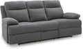 Signature Design by Ashley Yarrow Lane Classic Chenille Manual Pull Tab Reclining Sofa with Drop Down Table and USB Charging Gray