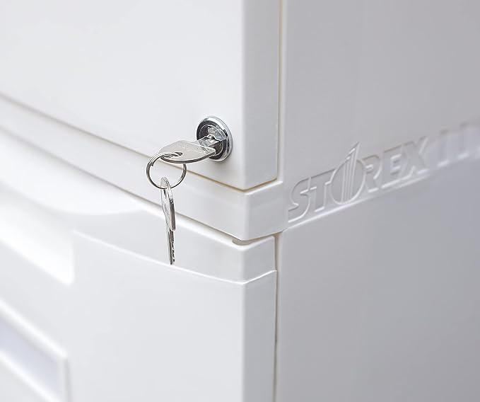 Storex Plastic Two-Drawer Mobile Pedestal File Cabinet – Locking Document Organizer with Casters for Home and Office White 1-Pack (61316A01C)