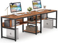 Tribesigns Two Person Desk with Bookshelf 78.7 Computer Office Double Desk for Two Person Rustic Writing Desk Workstation with Shelf for Home Office (Brown)