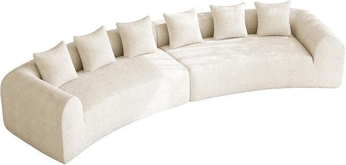 157 Oversized Curved Sectional Sofa Cloud Comfort Design with Wide Armrests Premium Chenille High-Density Foam Modern Curved Couch for Living Room with 6 Pillows No Assembly Beige