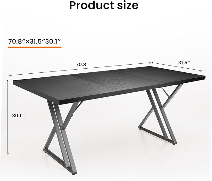 70.9 Inch Executive Desk Large Office Computer Desk with Thicken Frame Modern Simple Workstation Business Furniture for Home Office Modern Industrial Style(Black)