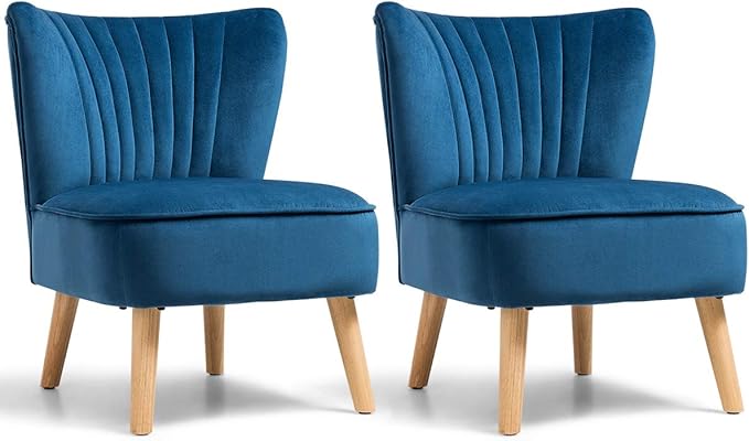 Giantex Set of 2 Velvet Accent Chair Upholstered Modern Sofa Chair w/Wood Legs Thickly Padded Small Armless Wingback Club Chairs for Living Room Bedroom Furniture