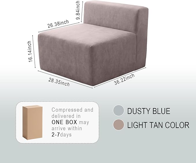28 Single Boneless Sofa Armless Chenille Couch with Pocket Springs No Assembly Modern Compression Sofa in Box Multi-Purpose Lounge Chair for Living Room Light Tan