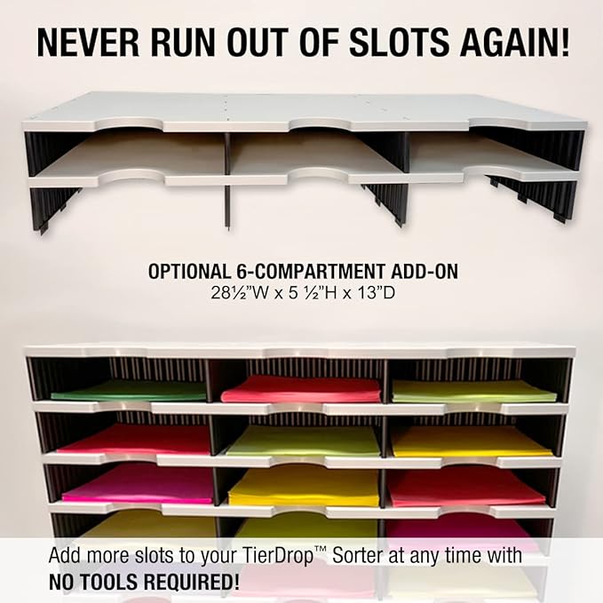 Ultimate Office TierDrop Desktop Organizer Document Forms Mail and Classroom Sorter. 24 Letter Size Compartments with Optional Add-On Tiers for Easy Expansion - Gray w/Black