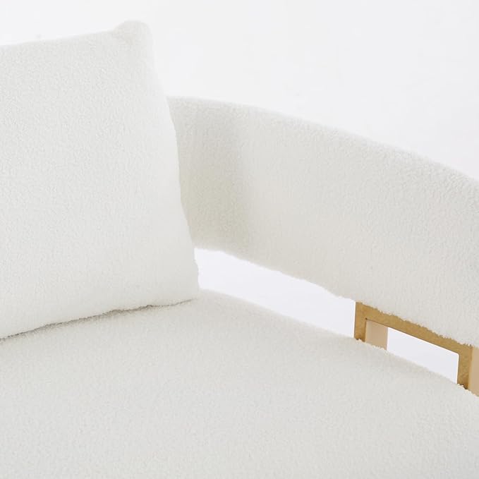 Teddy Loveseat Couch Modern Upholstered Small Love Seat Sofa 2 Seat Sofa with Gold Metal Frame Comfy Couches for Living Room Bedroom Reception Area &amp Office (White)