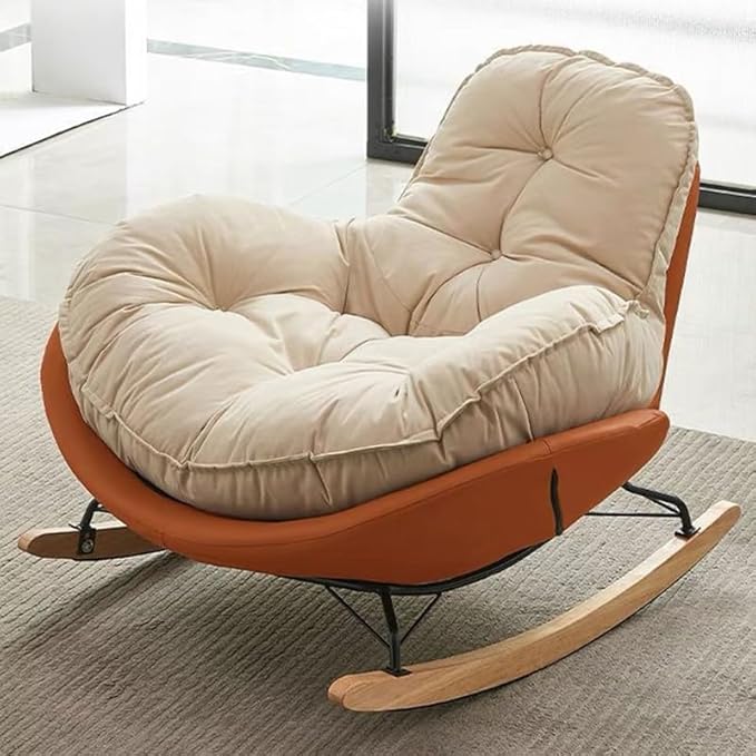LITFAD Modern Upholstered Rocking Chair - Tufted Seat and Metal Legs Stylish Lounge Chair for Living Room Bedroom - Orange