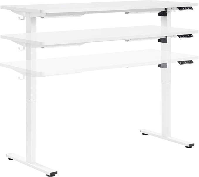 OSP Home Furnishings Primo Sit-to-Stand Electric Height Adjustable Office Desk with Hook White 5 Feet Wide