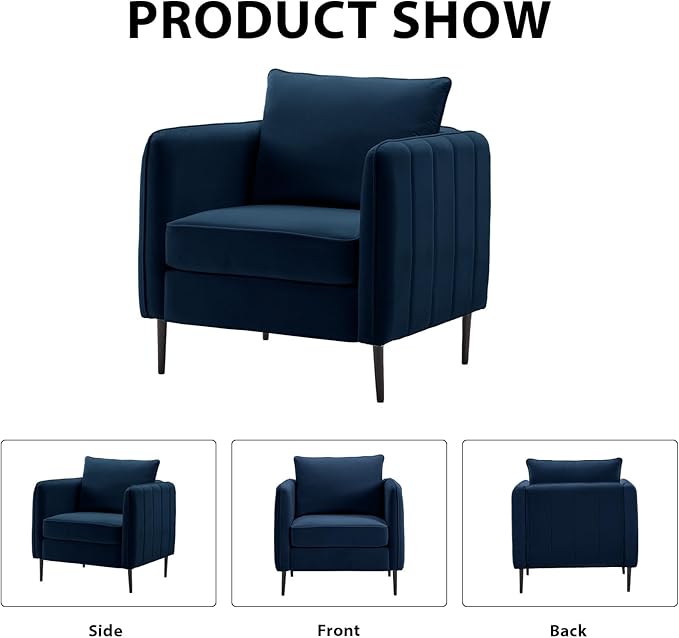 Accent Chair for Living Room ChairsVelvet Modern Upholstered Chairs Living RoomCozy ArmchairBarrel Chair (2 Navy)