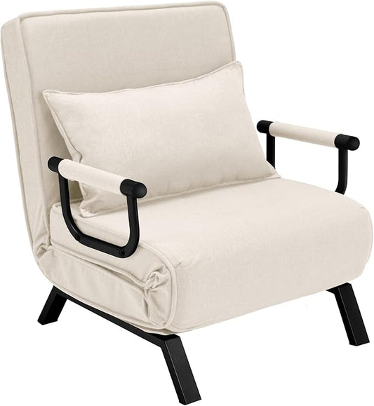 Folding Sofa Bed Sleeper Chair3-in-1 Single Convertible Sofa with Adjustable BackrestLazy Bed Leisure Recliner with PillowTri-fold Upholstered Armchair (Beige Standard)