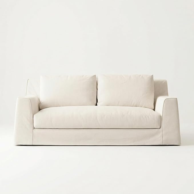 Modern Slipcovered Sofa with One-Piece Easy Removable Washable Fabric Cover Minimalist Upholstered Deep Seat Cloud Couch for Living Room 2 Seater/Loveseat 80 Width