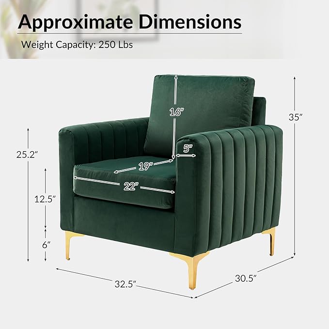 Modern Upholstered Velvet Accent Chair Velvet Armchair Club Chair with Gold Metal Legs Mid-Century Barrel Leisure Comfy Reading Chair for Livingroom Bedroom