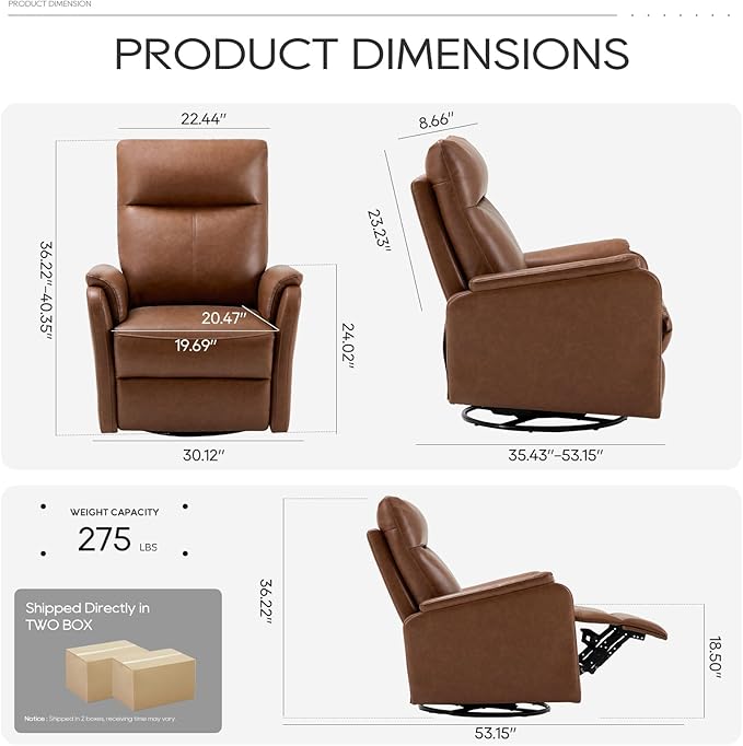 COLAMY Recliner Chair Living Room Sofa Home Theater Seat PU Leather Couch with Footrest Cushion Swivel Rocker Modern Bedroom Glider Chairs Cocoa