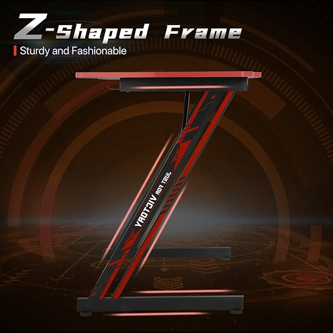 HKLGorg Gaming Desk Computer Desk Z Shaped Gaming Table Writing Modern Ergonomic Racing Style Home Office Table Workstation Carbon Fiber Headphone Hook for Men Boyfriend Female Gift (Red 35)