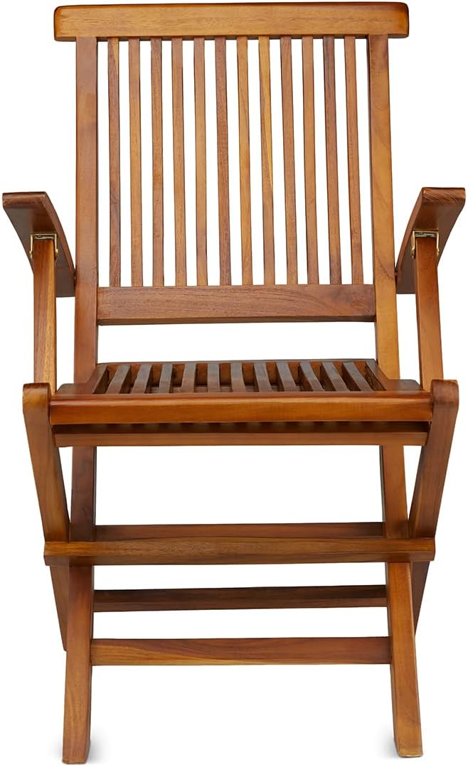TeakCraft Teak Folding Arm Chair - 2 Piece Foldable Chairs Set - Fully Assembled - Solid Wooden Outdoor Indoor- Wood Dining Room Kitchen Patio Bistro Chairs The Mille
