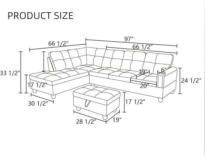 L Shaped Couches for Living Room Sectional Couch Living Room Furniture with Storage Ottoman Modular Sectional Sofa with Movable Chaise for Apartment Office Blue
