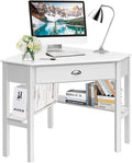 Tangkula White Corner Desk with Drawer Storage Shelves for Computer Makeup Vanity Desk for Small Space 90 Degrees Triangle Desk