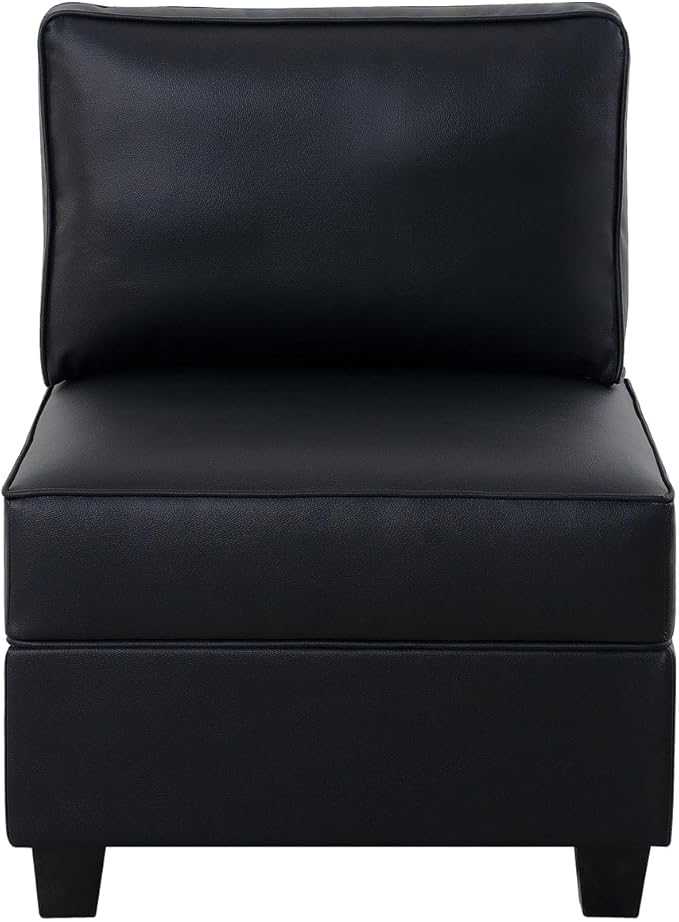 Naomi Home Sarah Middle Section in Black Air Leather Deep Ergonomic Seating with Pocket Coil Springs Modular Sectional Sofa Component for Stylish Living Rooms