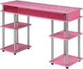 Convenience Concepts Designs2Go No Tools Student Desk 47.25 - Contemporary Office Dorm Room Desk and Vanity with Storage Shelves Pink