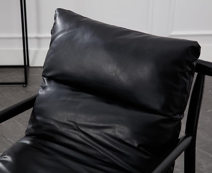 Kmax Modern Sling Accent Chair Upholstered PU Leather Living Room Chair Comfy Lounge Chair Solid Wood Frame Arm Chair for Bedroom Reading Room Black